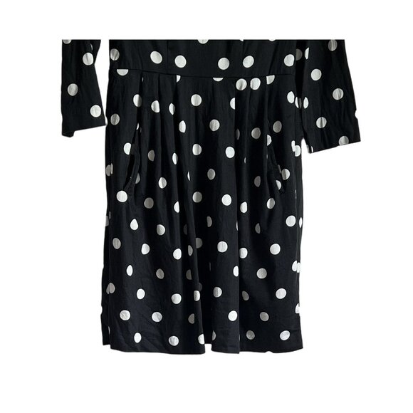 Betsey Johnson Polka Dot Dress Black White 3/4 Sleeve Pleated Size 4 Pockets - Picture 4 of 8